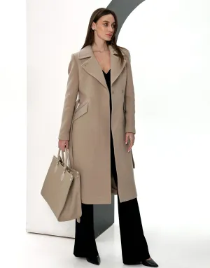 Kendra Cashmere Wool Leather Trim Overcoat