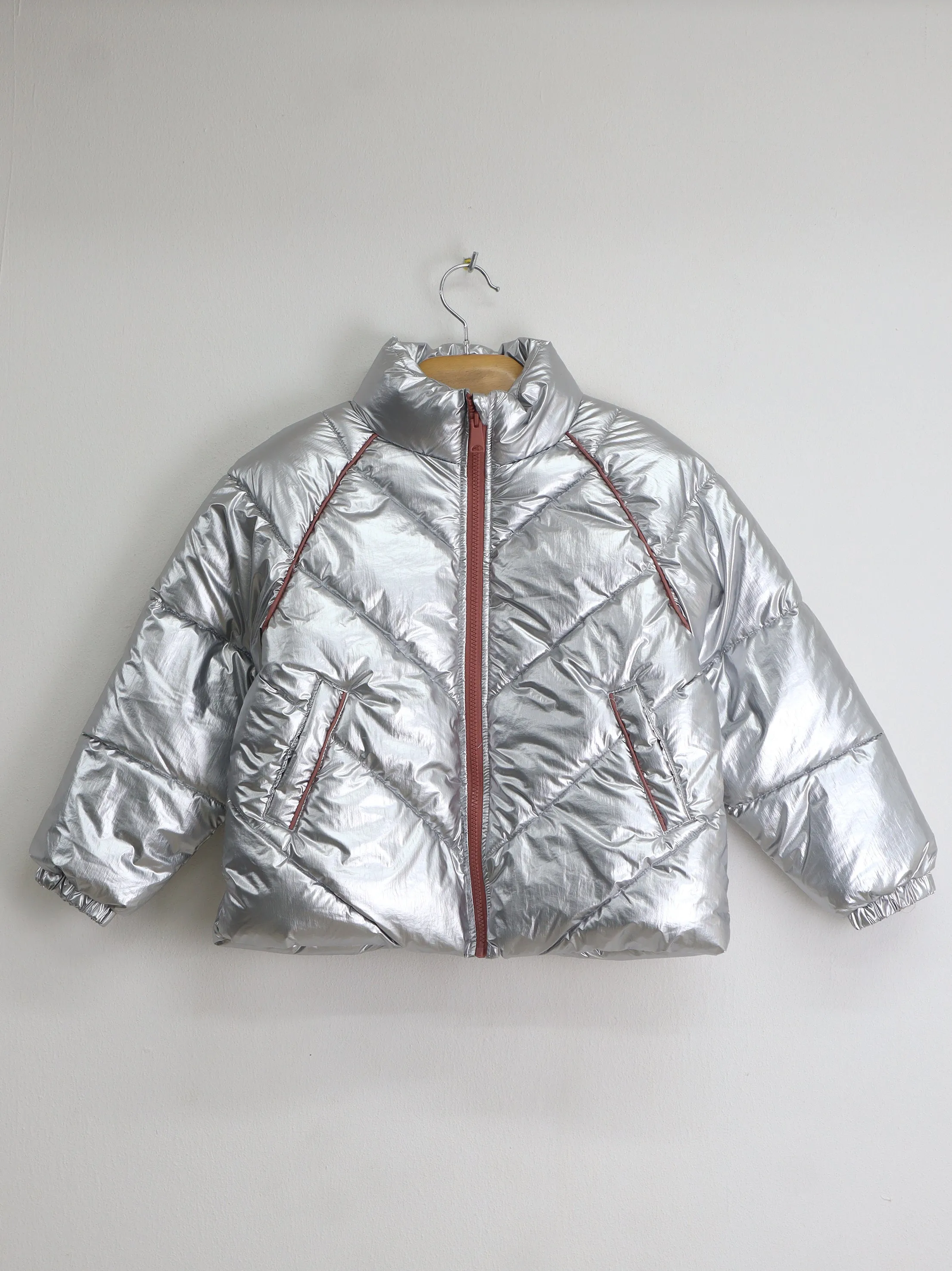 Kids Girl's Glossy Puffer Jacket,Silver