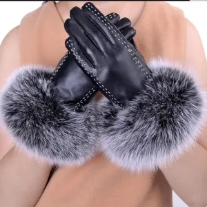 Leather Fox Fur Trimmed Driving Gloves - Warm, Stylish, and Luxurious