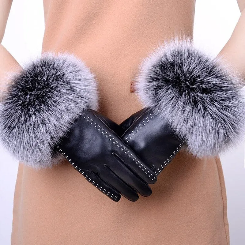 Leather Fox Fur Trimmed Driving Gloves - Warm, Stylish, and Luxurious