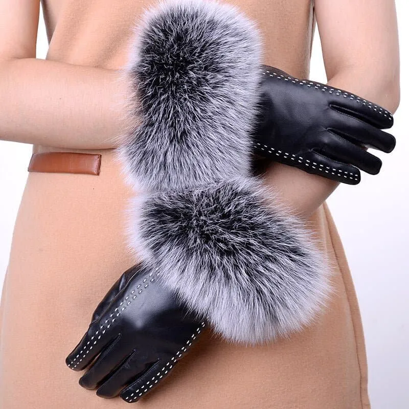 Leather Fox Fur Trimmed Driving Gloves - Warm, Stylish, and Luxurious