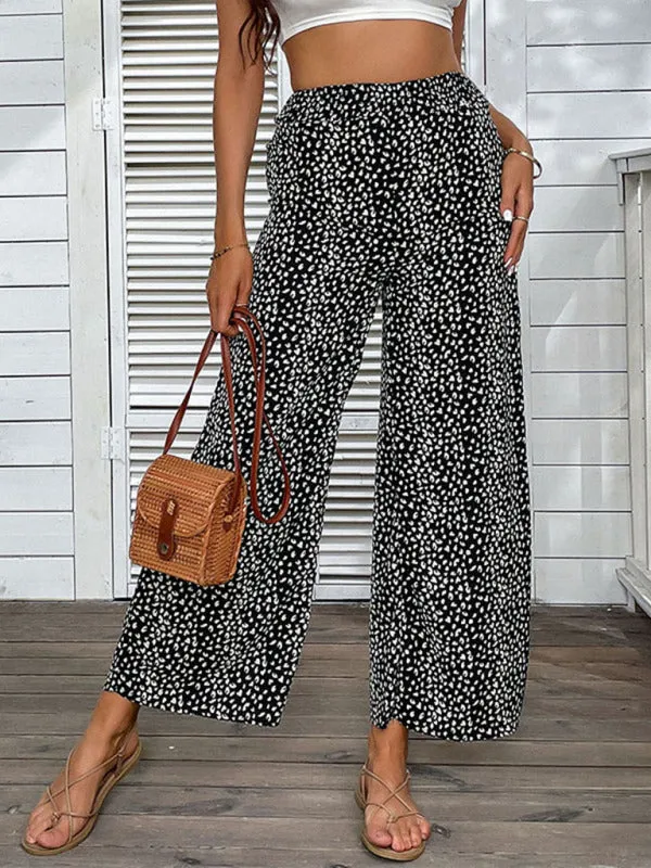 Leopard Print Trousers for Women - Wide Leg Pants