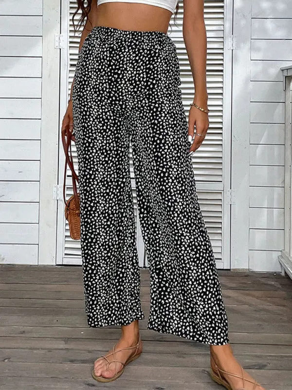 Leopard Print Trousers for Women - Wide Leg Pants