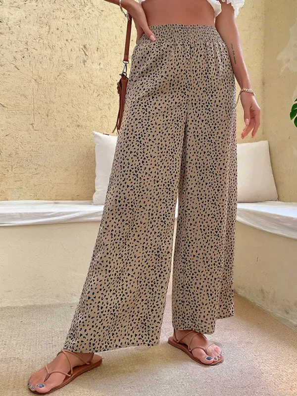 Leopard Print Trousers for Women - Wide Leg Pants