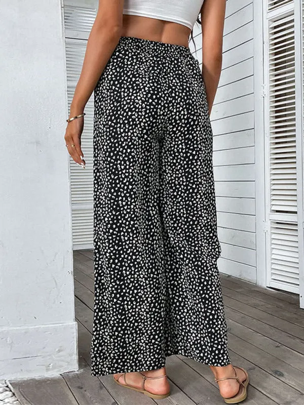 Leopard Print Trousers for Women - Wide Leg Pants