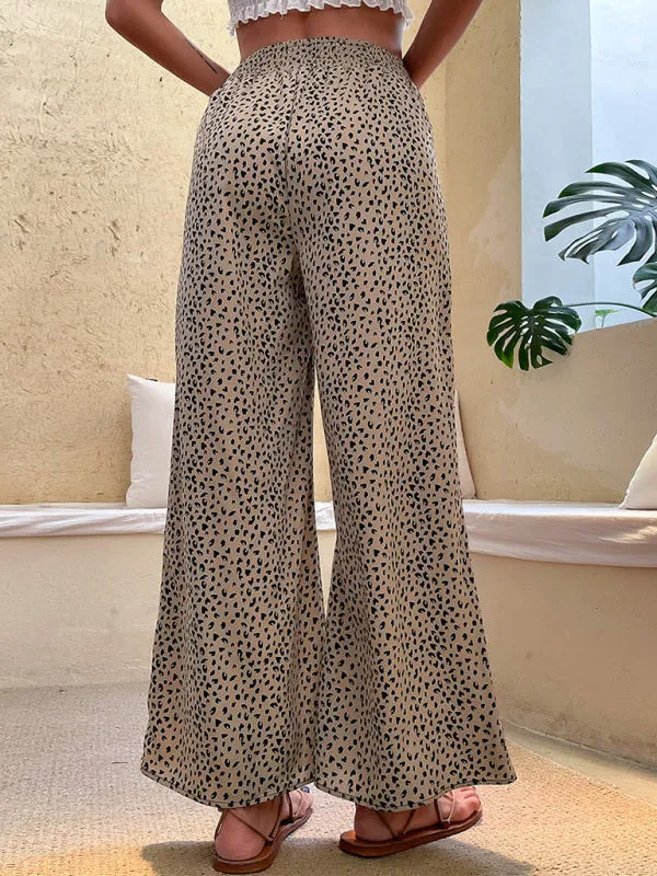 Leopard Print Trousers for Women - Wide Leg Pants