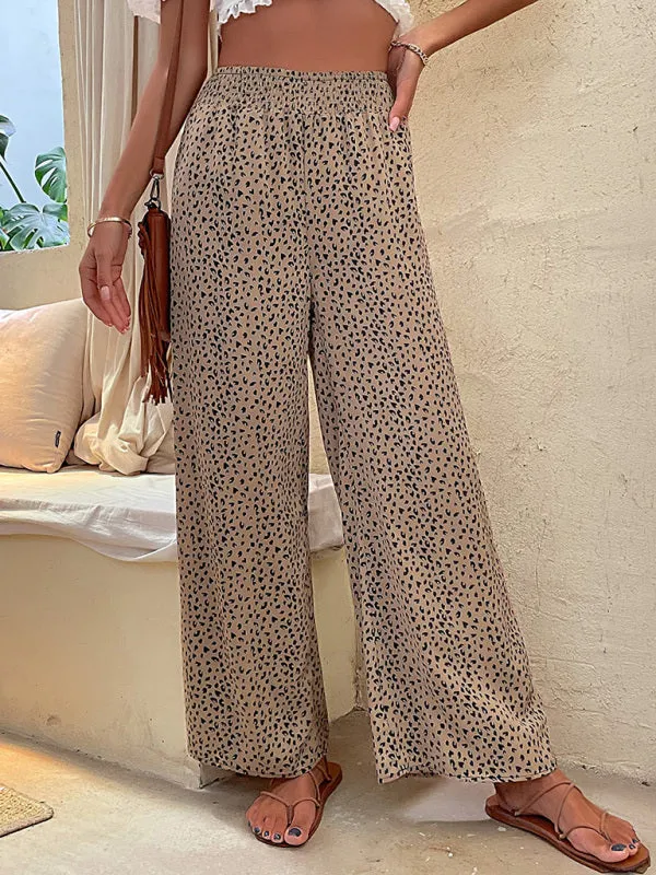 Leopard Print Trousers for Women - Wide Leg Pants