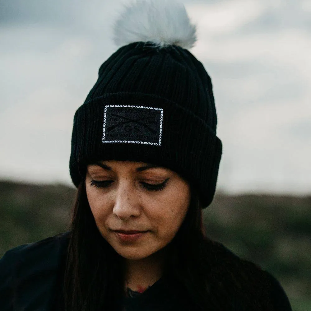 Logo Pom-Pom Beanie - Black