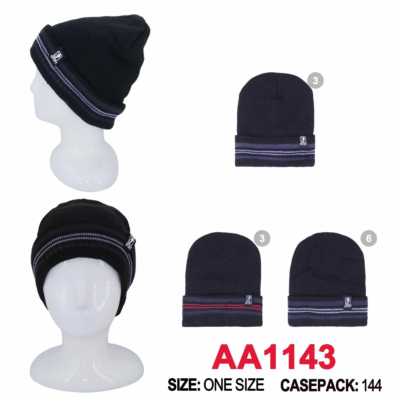 Long Cuffed Beanie Knit Skully Stripe Sport Winter Hats AA1143