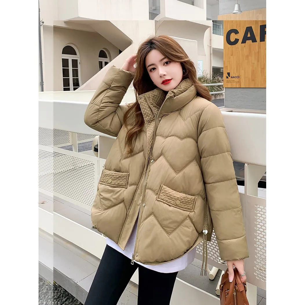 Loose Fit Stand-Up Collar Cropped Puffer Jacket