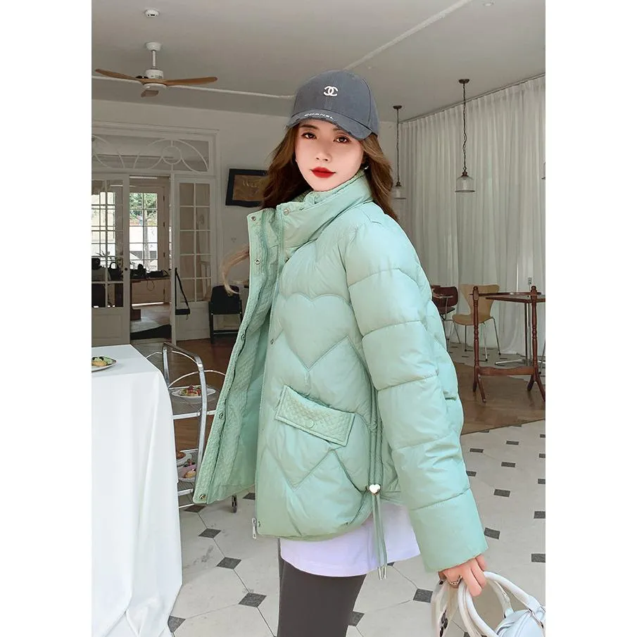 Loose Fit Stand-Up Collar Cropped Puffer Jacket