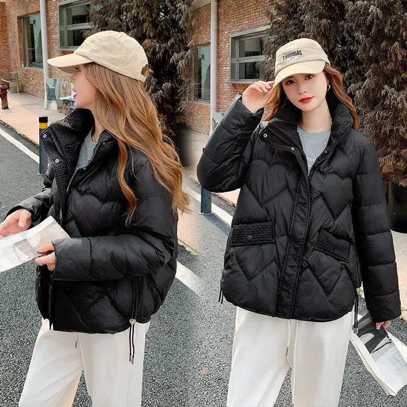 Loose Fit Stand-Up Collar Cropped Puffer Jacket