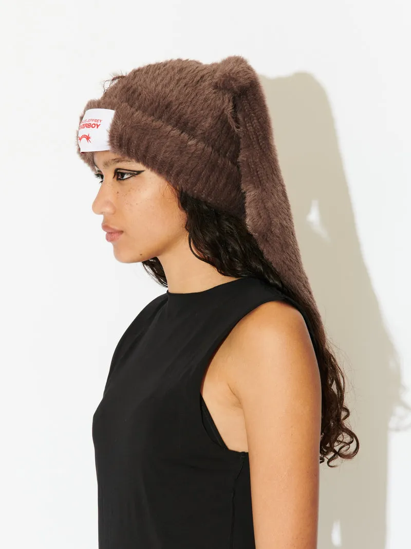 LOVERBOY BY CHARLES JEFFREY FLUFFY CHUNKY RABBIT BEANIE BROWN