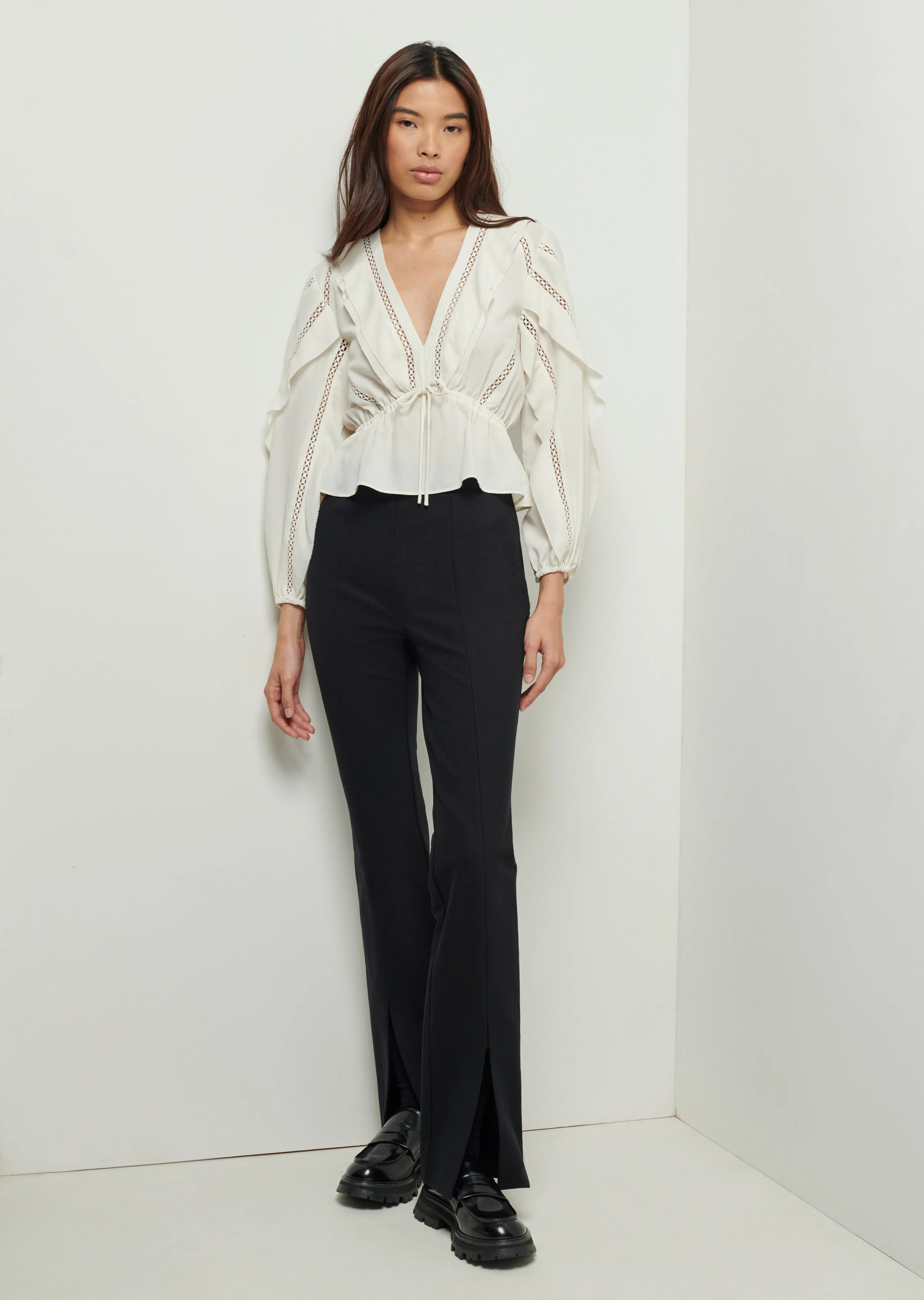 Lucia Front Slit Trousers - Black