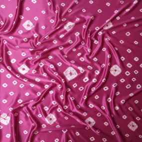 Magenta pink premium pure silk satin fabric with off white print in geometric design-D13260