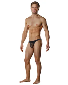 Male power sheer nylon lycra pouch thong black