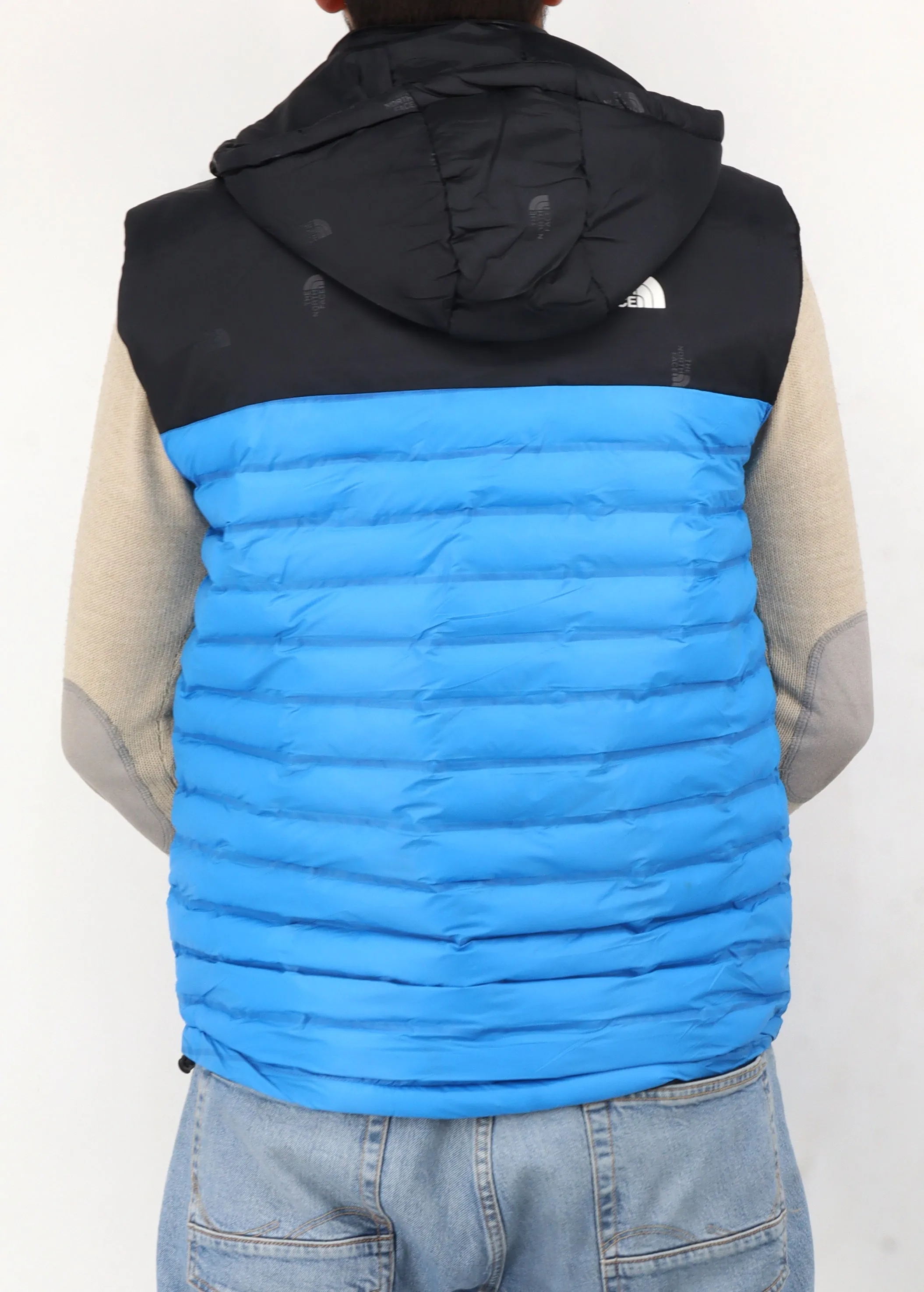 Men's Brand Logo Printed Puffer Vest,Black/Blue