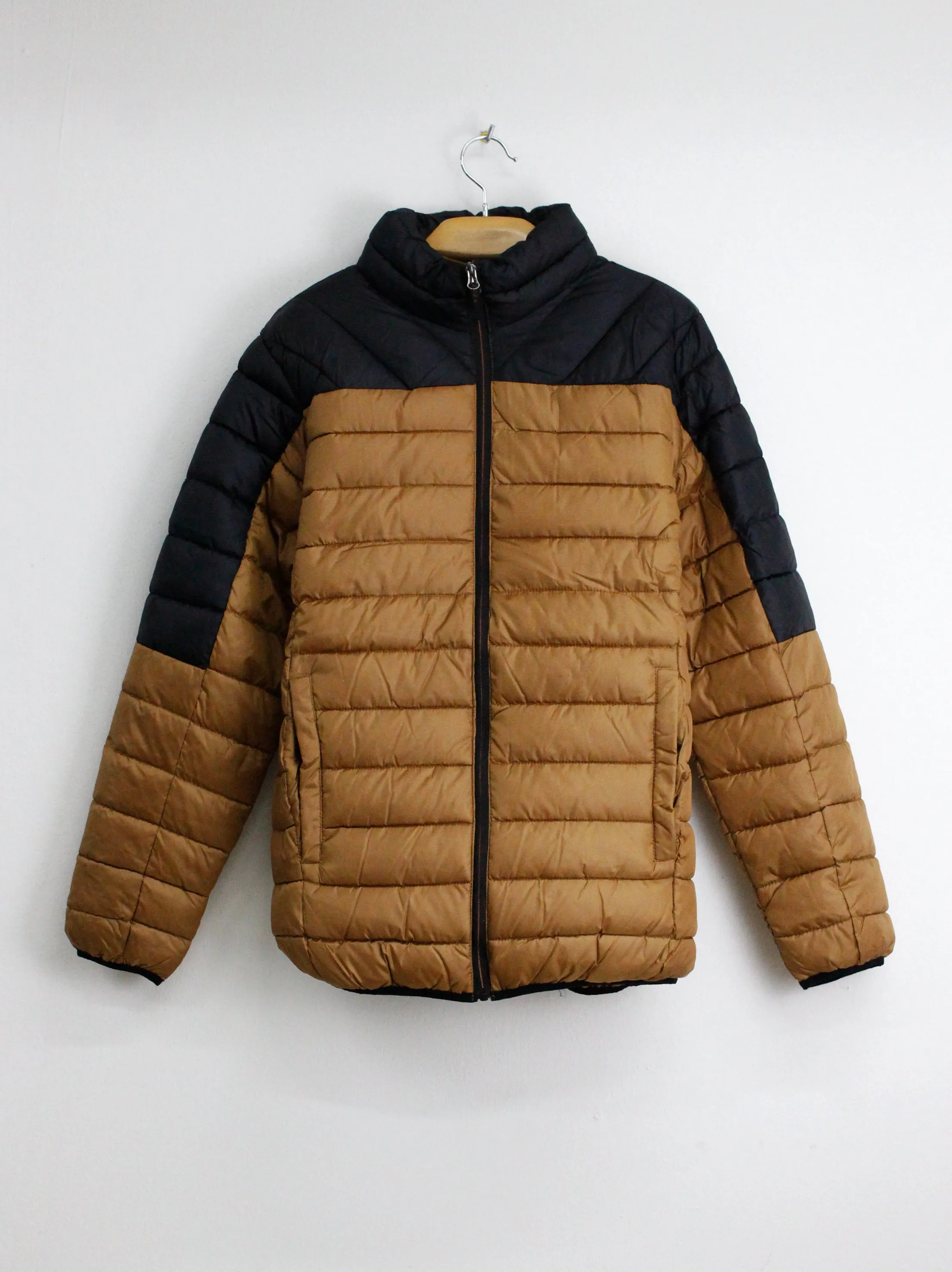 Men's Colorblocked Puffer Jacket,Brown/Black