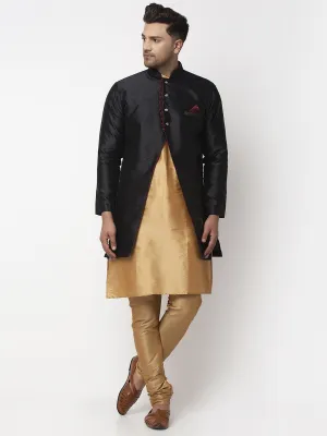 Men's Copper Kurta With Pyjama & Black Self Design Jacket - Benstoke