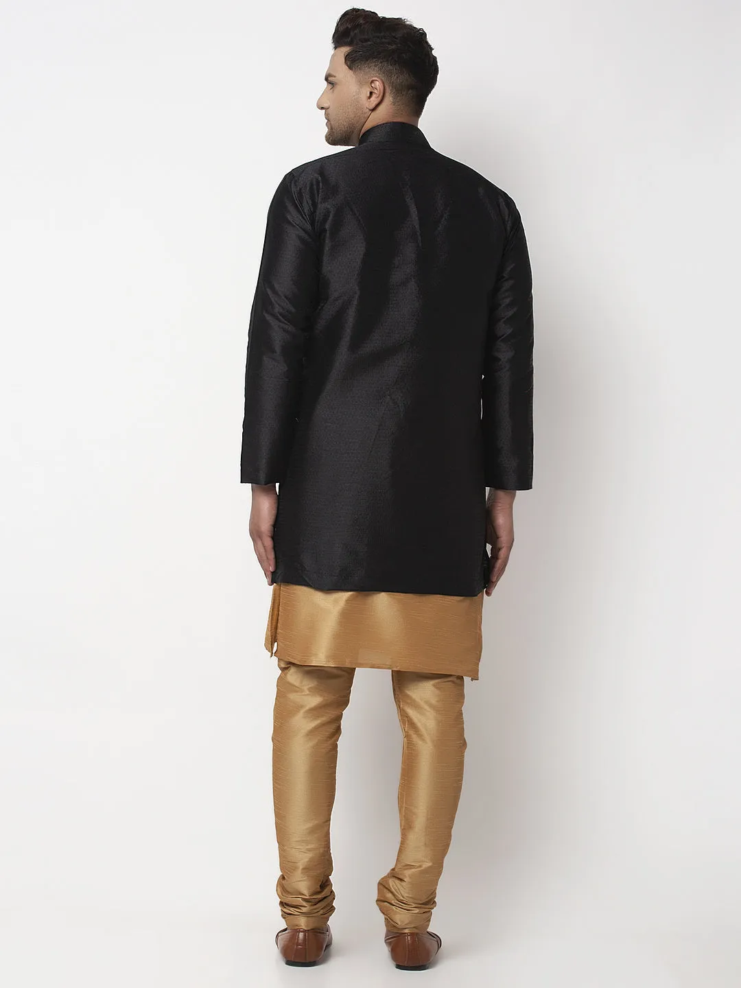 Men's Copper Kurta With Pyjama & Black Self Design Jacket - Benstoke