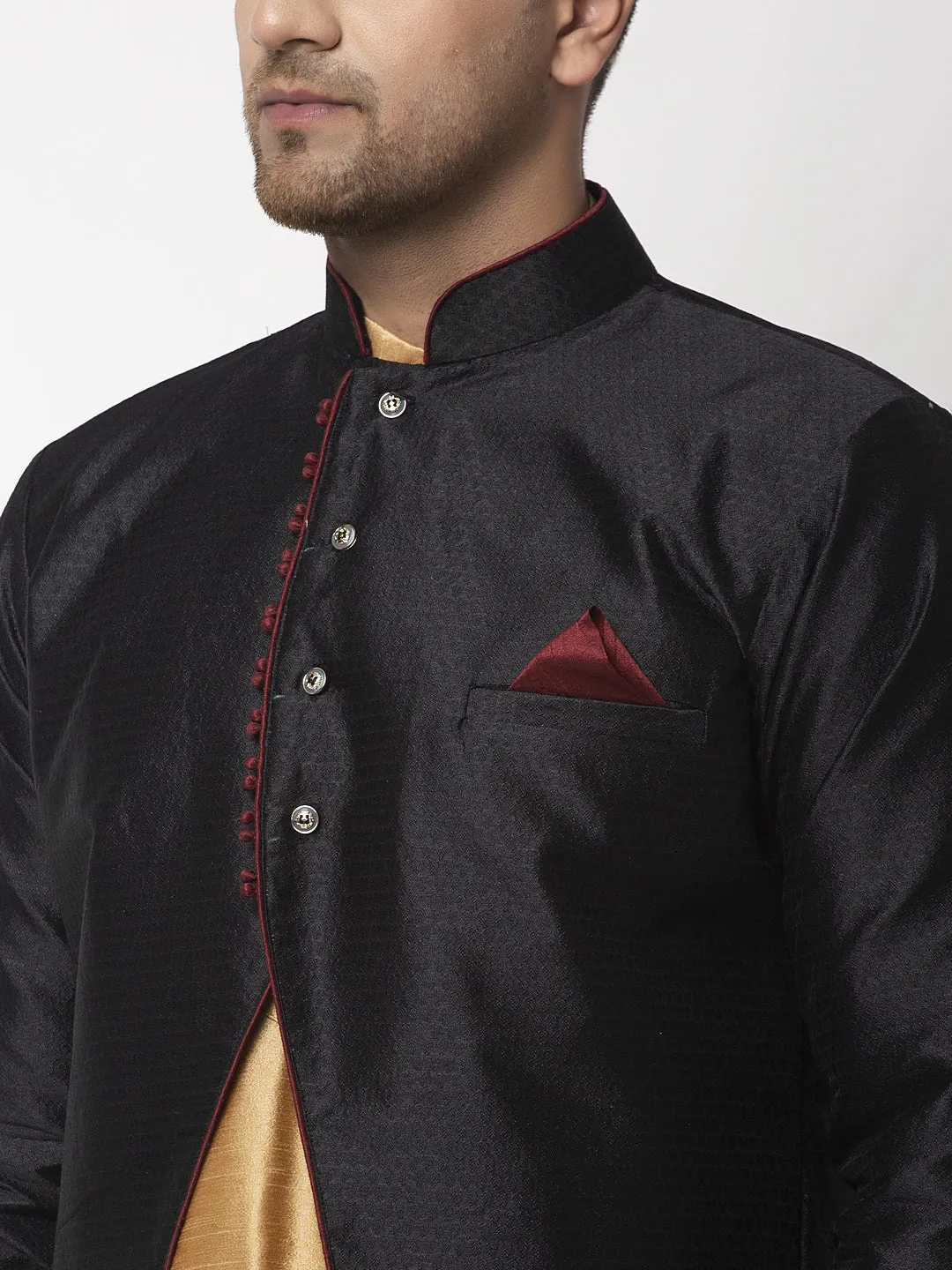 Men's Copper Kurta With Pyjama & Black Self Design Jacket - Benstoke