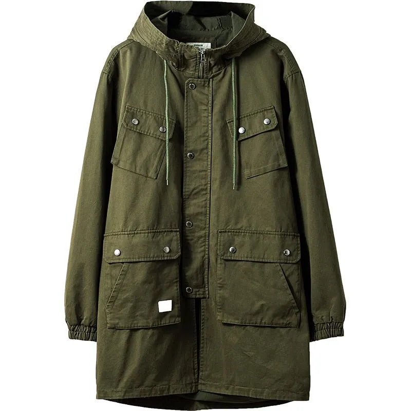 Mens Military Tactical Hooded Trench Coat