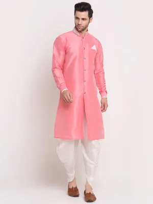 Men's Pink Solid Kurta With White Dhoti Pant - Benstoke