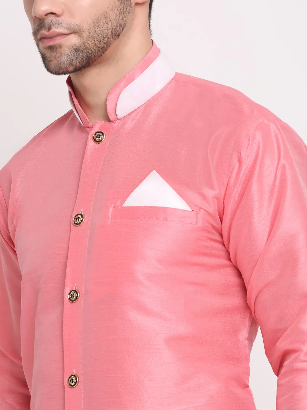 Men's Pink Solid Kurta With White Dhoti Pant - Benstoke