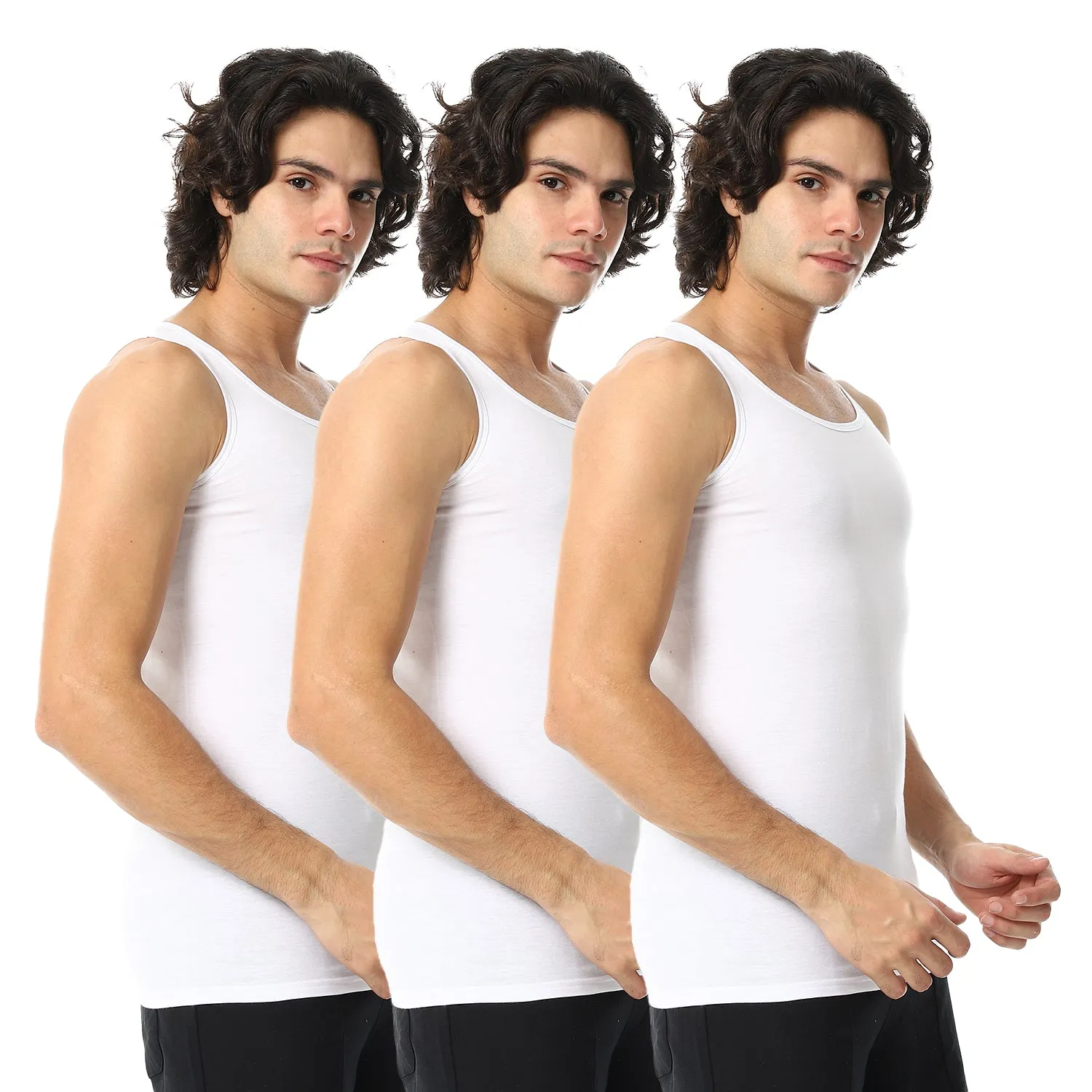 Men's Sleeveless Combed 3 Pcs - White