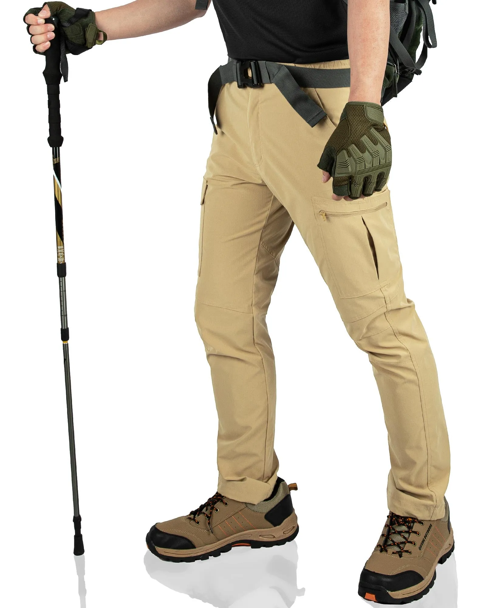 Men's Water Resistant Hiking Cargo Pants with 6 Pockets