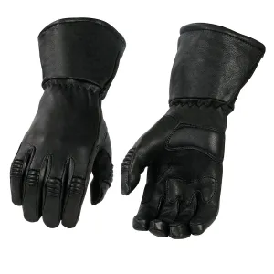 Milwaukee Leather Men's Gauntlet Motorcycle Hand Gloves-Black Deerskin Long Cuff Thermal Lined Gel Palm-G039