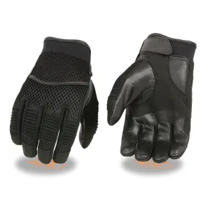 Milwaukee Leather SH791 Men's Black Leather and Black Mesh Combo Racing Motorcycle Hand Gloves W/ Elasticized Fingers