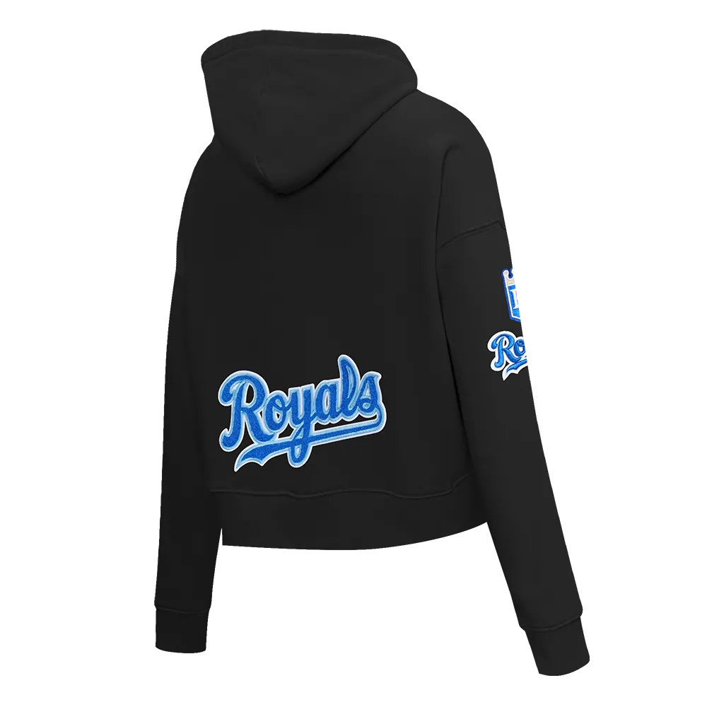 MLB KANSAS CITY ROYALS CLASSIC WOMEN'S CROPPED PO HOODIE (BLACK)