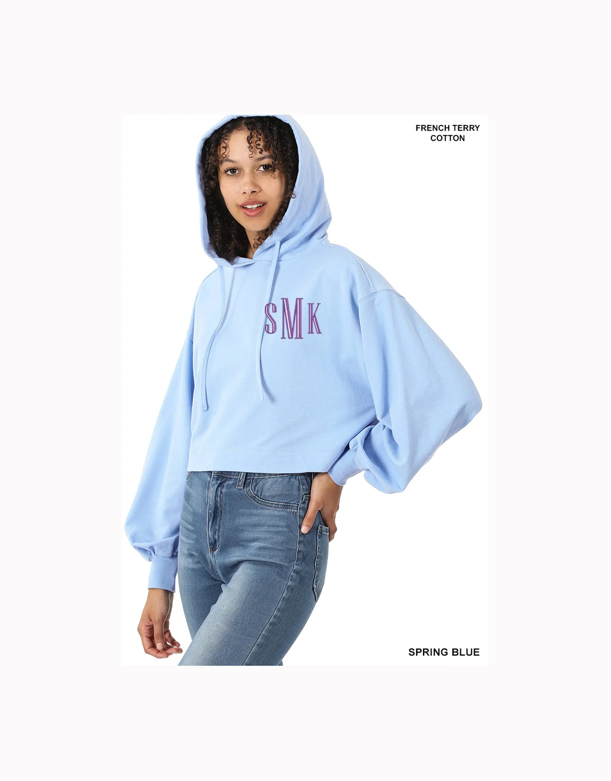 Monogrammed  Hoodie / Balloon Drop Shoulder Cropped Hoodie/Monogrammed hoodie, M