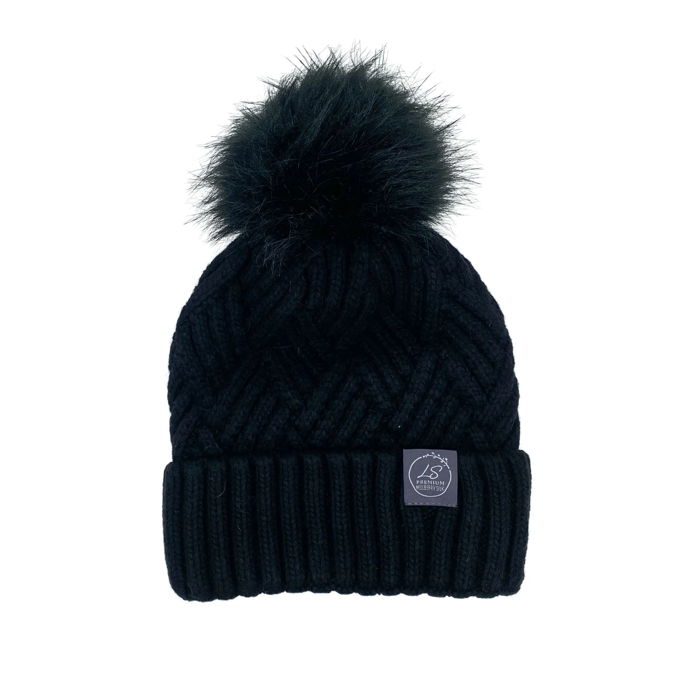 Mulberry Silk-Lined Cashmere Beanie Hat With Removable Pom Pom - Black