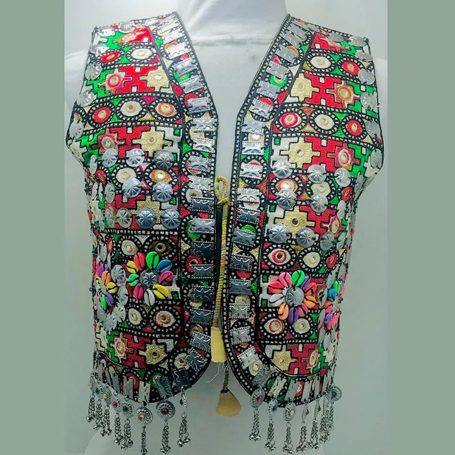 Multicolor Handmade Vest With Silver Motifs and Shells