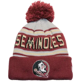 New Era Seminoles/Seminole Logo Design Knit Pom Cuffed Beanie - Garnet/Grey