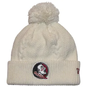 New Era Women's Seminole Logo Knit Pom Cuffed Cableknit Beanie - Off White