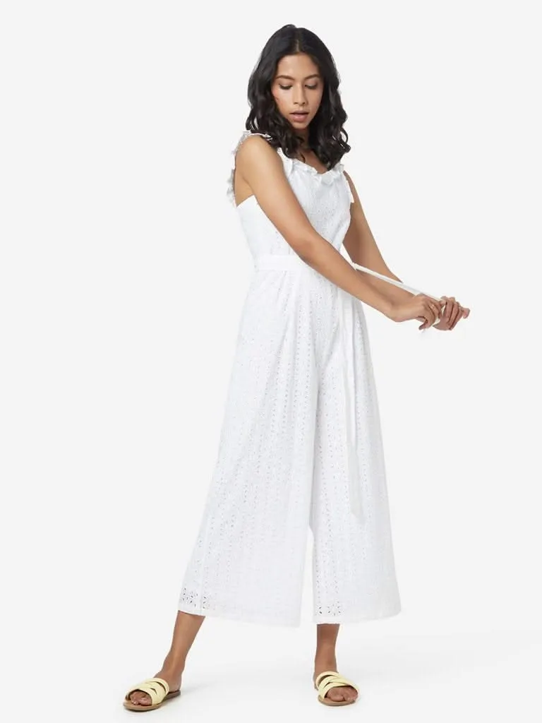 Nuon White Pence Cropped Jumpsuit With Belt