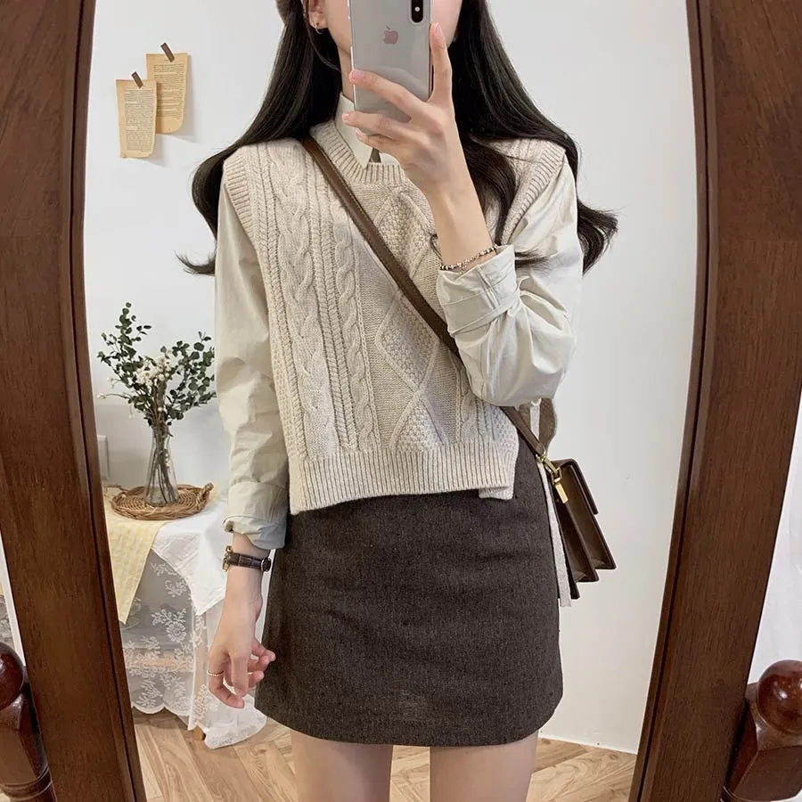 O-neck Autumn Winter Short Knitted Sleeveless Warm Casual oversize Pullover vest sweater