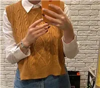 O-neck Autumn Winter Short Knitted Sleeveless Warm Casual oversize Pullover vest sweater