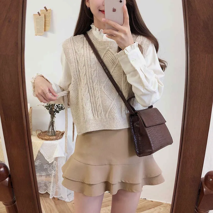 O-neck Autumn Winter Short Knitted Sleeveless Warm Casual oversize Pullover vest sweater