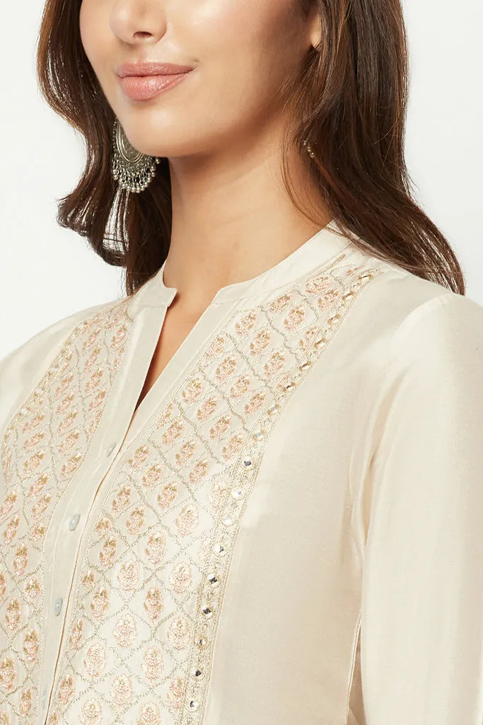 Off White Embroidered Flared Kurta