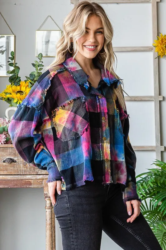 OLI105 - BRIGHT MIXED BUFFALO PLAID SHACKET