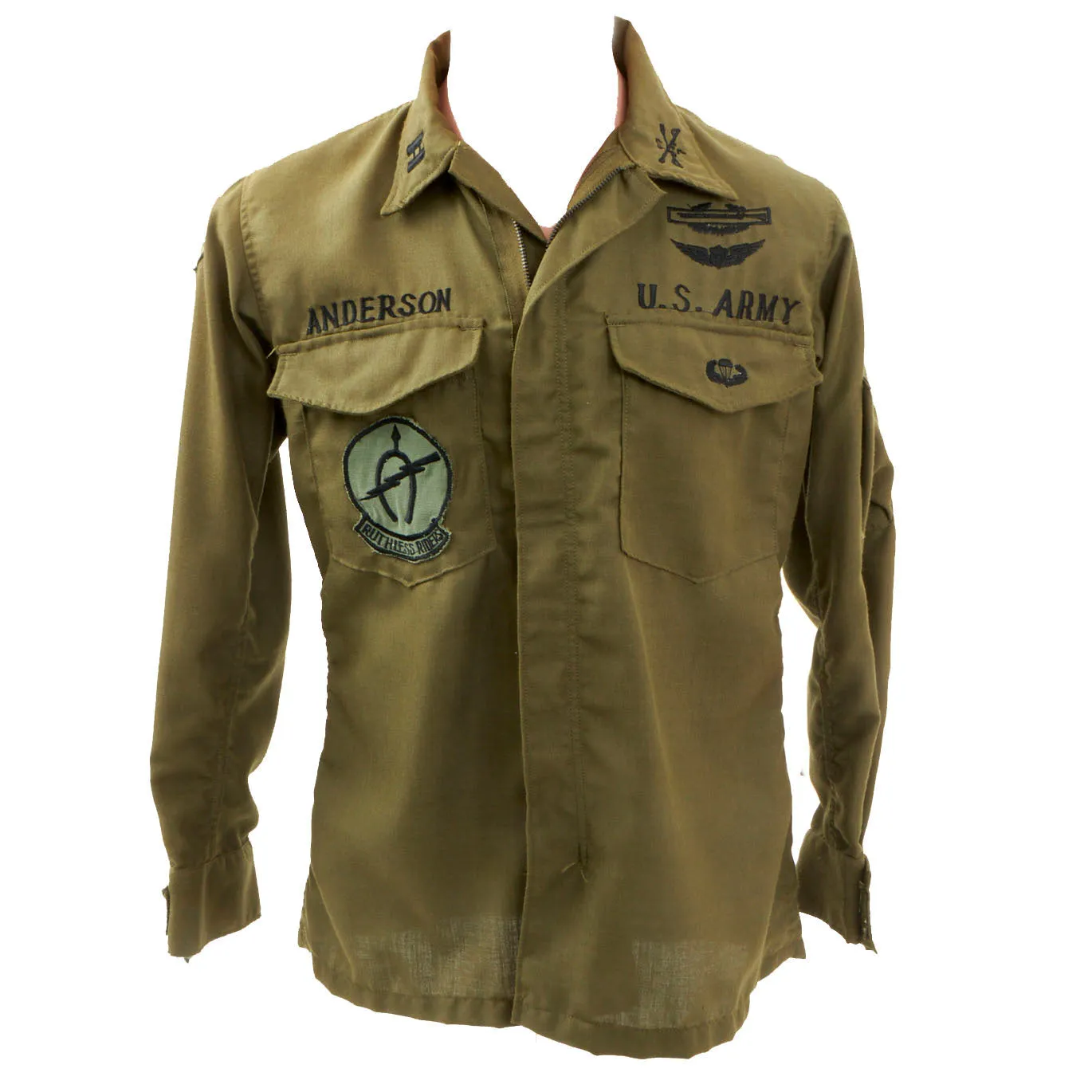 Original U.S. Vietnam War Nomex Pilot Shirt With In Country Insignia - Capt. Anderson 7th Squadron 17th Cavalry - “Ruthless Riders”