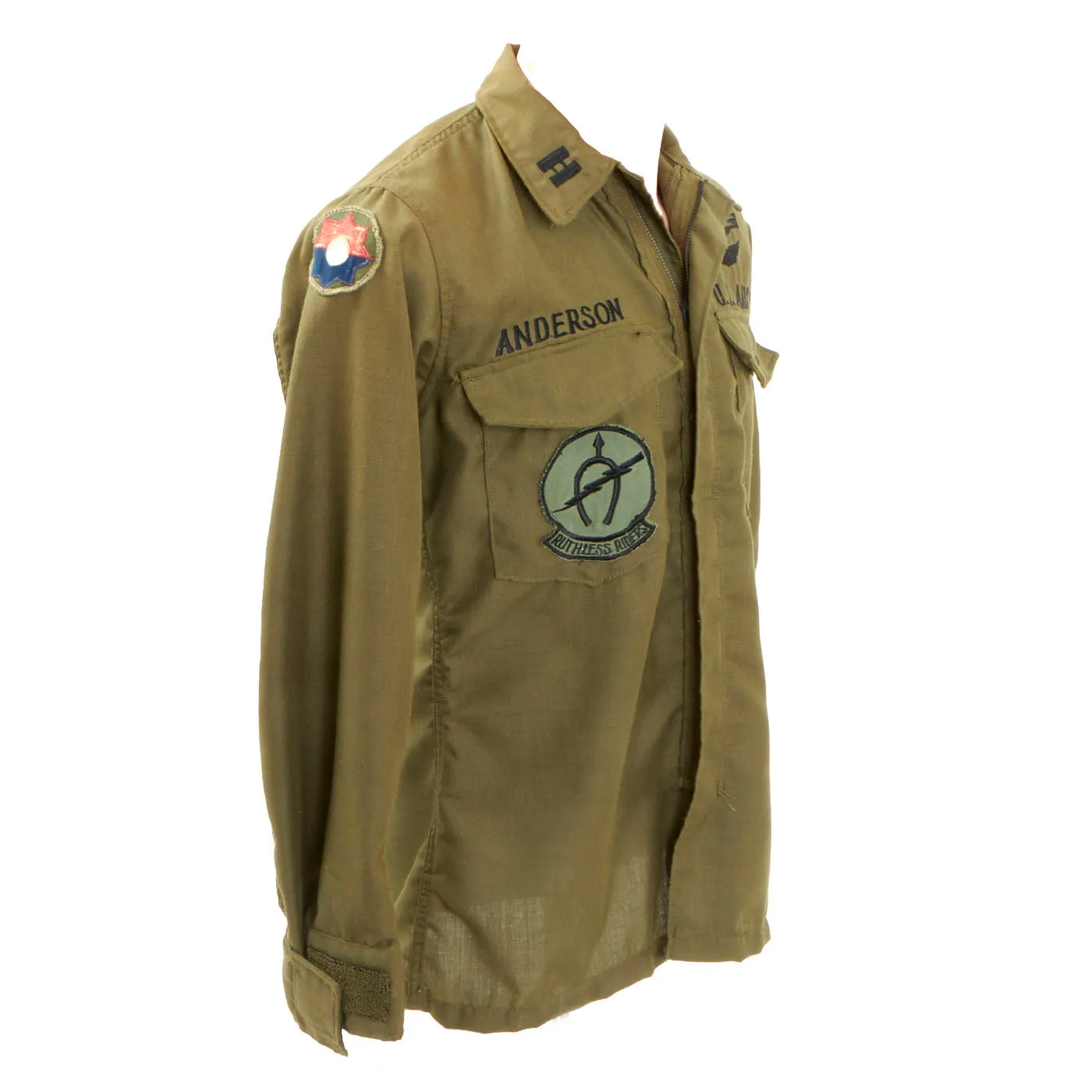 Original U.S. Vietnam War Nomex Pilot Shirt With In Country Insignia - Capt. Anderson 7th Squadron 17th Cavalry - “Ruthless Riders”