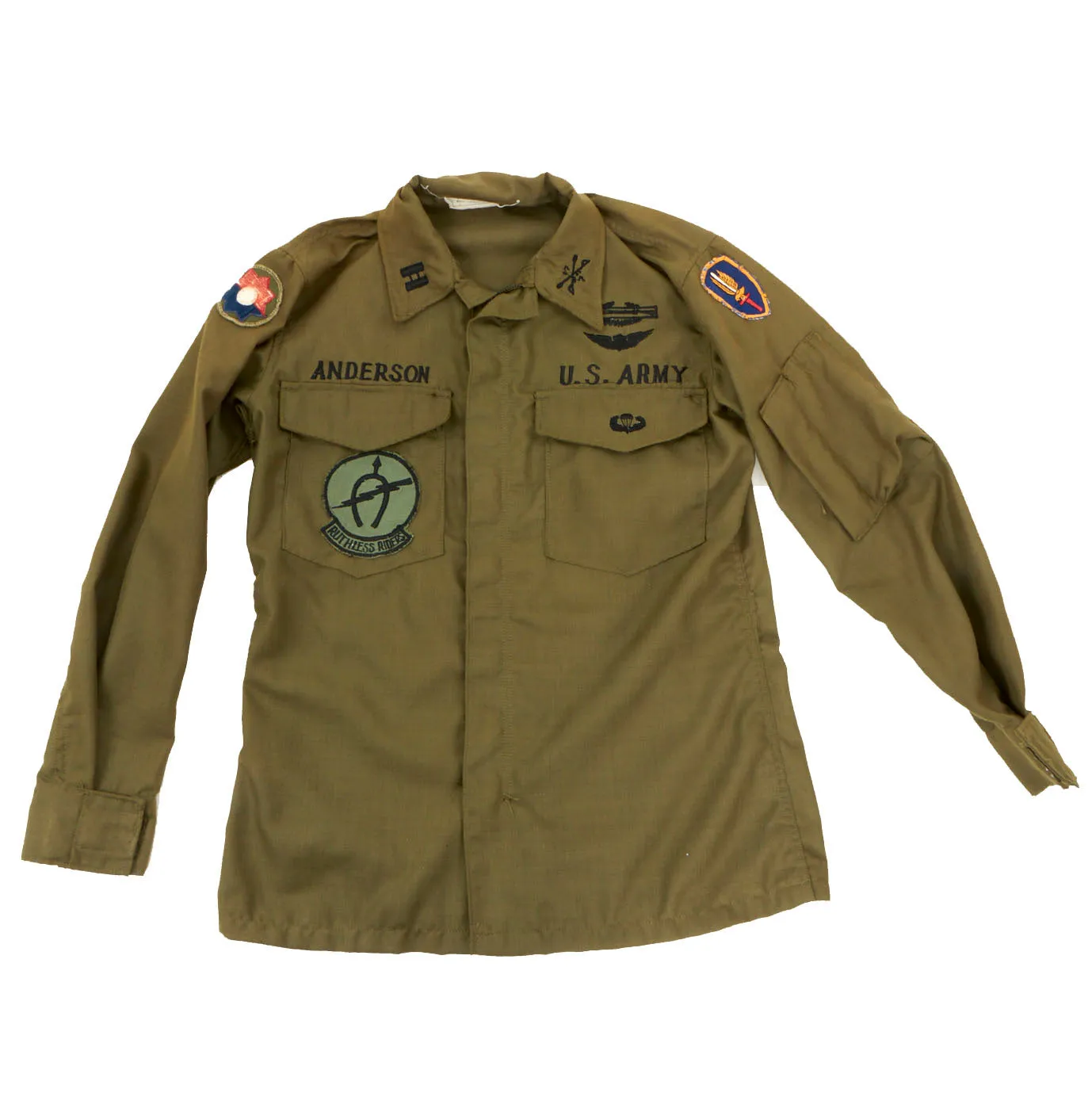 Original U.S. Vietnam War Nomex Pilot Shirt With In Country Insignia - Capt. Anderson 7th Squadron 17th Cavalry - “Ruthless Riders”