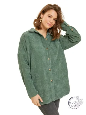 Oversized Corduroy Button Down Tunic Shirt