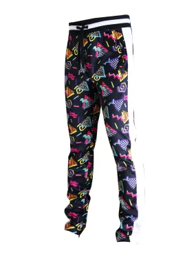 P11904-80'S RETRO PRINT TRACK PANTS (BLACK/POP)