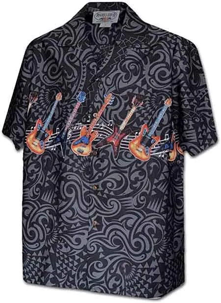 Pacific Legend Rock and Roll Guitars Men's Camp Hawaiian Shirts, Style#440-3966